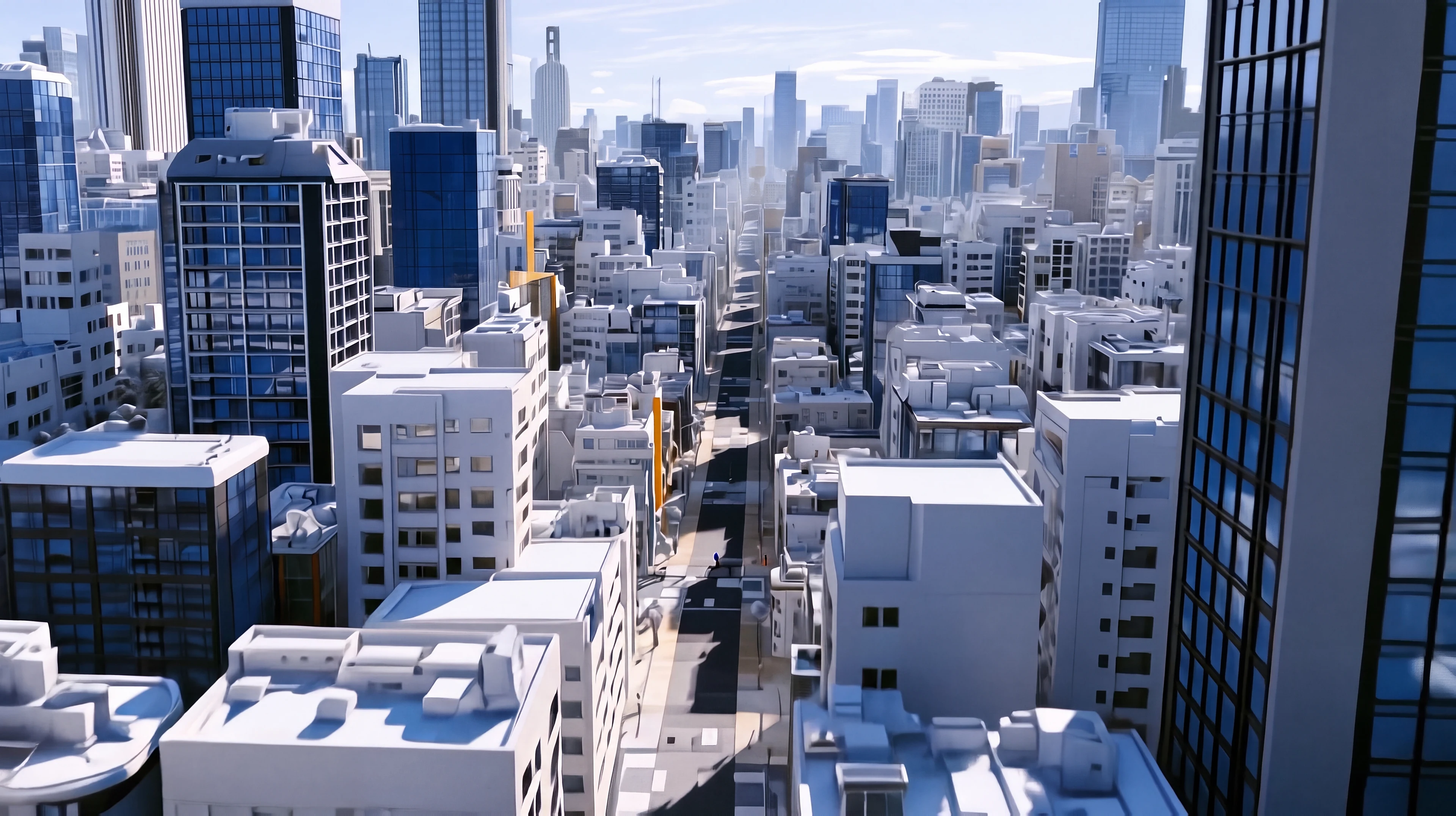 Una città vista dall'alto con alcuni immobili segnati.